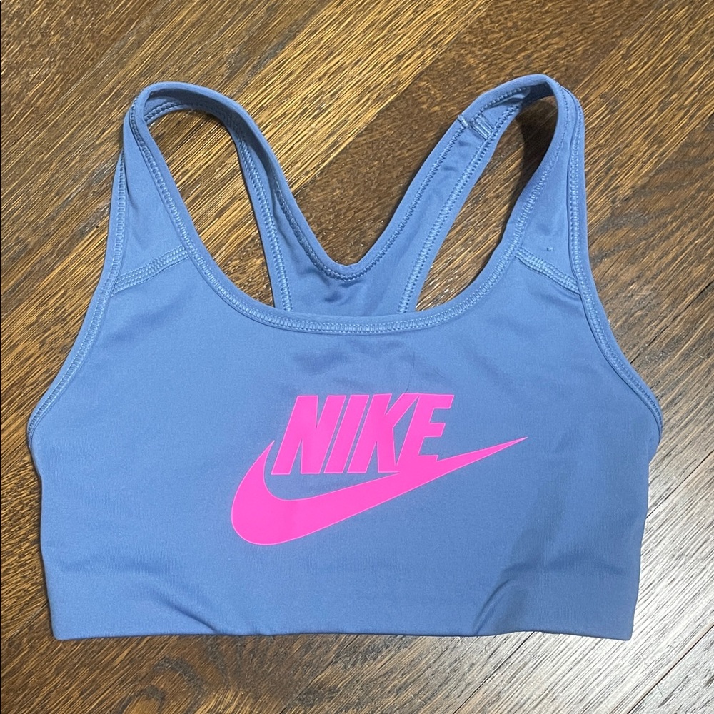 Nike Sports Bra in Blue with Vibrant Pink Logo